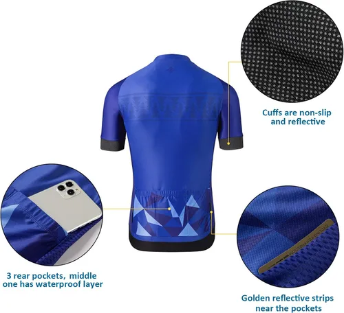 Vista 6 de Santic Camiseta de ciclismo para hombre, manga corta, camisas de ciclismo de montaña, chaqueta de bicicleta con bolsillos