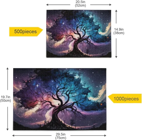 Vista 5 de Rompecabezas de galaxia y árbol, material compuesto de madera de papel, con bolsa de almacenamiento e imagen de referencia, fácil de resolver