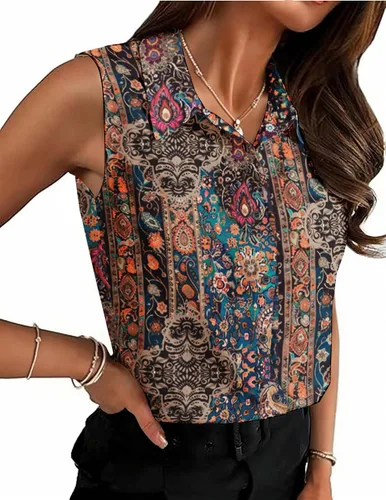 Vista 11 de HOTOUCH Blusa sin mangas con botones para mujer, cuello en V, casual, para negocios, informal, con cuello