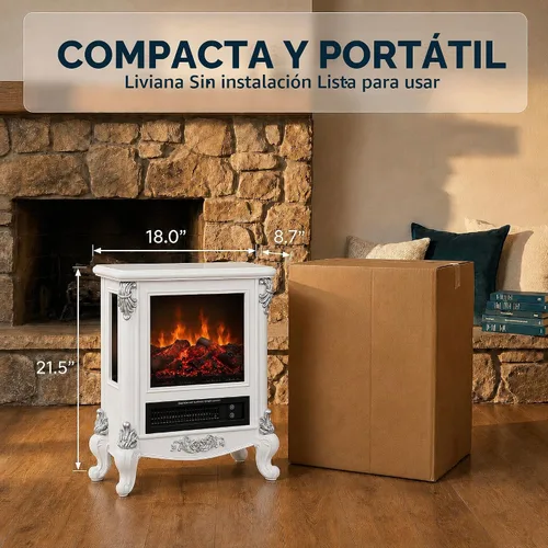 Vista 7 de Estufa de chimenea eléctrica con control remoto, calentador interior de Blanco antiguo