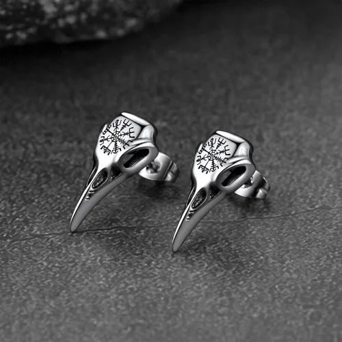 Vista 9 de FaithHeart Viking Raven Earrings for Men Sturdy Stainless Steel Punk Rock Earrings Lightweight Hypoallergenic Ear Jewelry with Gift Box