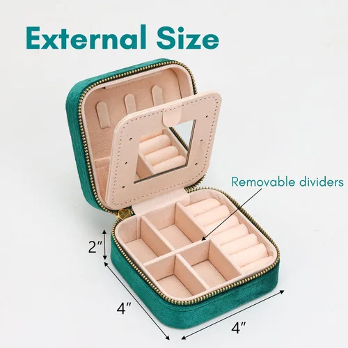 Vista 2 de Fixwal Organizador de viaje de joyería, pequeñas cajas de joyería con espejo, mini joyería de viaje, terciopelo de felpa para mujeres y niñas