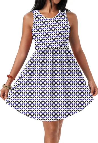 Vista 5 de HiMONE Vestidos de Vacaciones para Mujeres 2025 Vestido de Verano Vestidos Casuales de Verano para Mujeres Vestidos Casuales de Playa Petite Azul