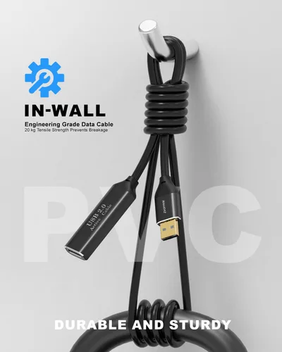 Vista 8 de Cable de extensión activo USB 2.0 de 50 pies, 2 amplificadores de señal, 480 Mbps