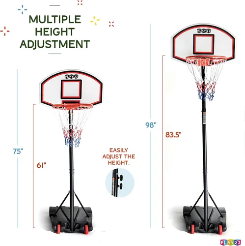 Vista 5 de Play22 Aro de baloncesto ajustable para niños, altura de 5 a 7 pies, aro de baloncesto portátil para niños, adolescentes, jóvenes y adultos
