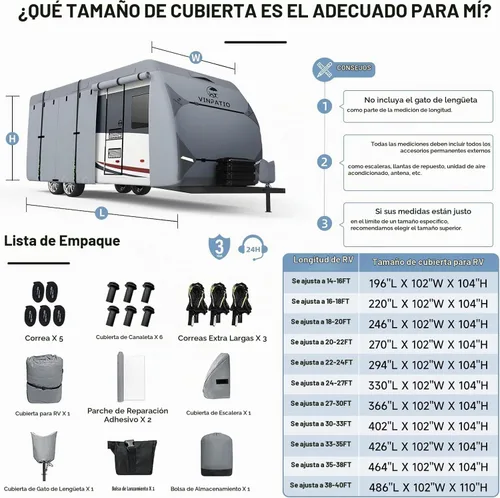 Vista 7 de VINPATIO - Cubierta resistente para cámpers/caravanas/remolques/toy hauler de 20 a 22 pies, de 7 capas, con protección para gato de lengüeta