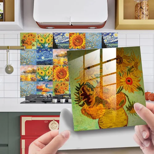 Vista 2 de Ochine 24 hojas para despegar y pegar azulejos en muro, papel tapiz floral para despegar y pegar, calcomanías de flores de mandala, vinilo 3D