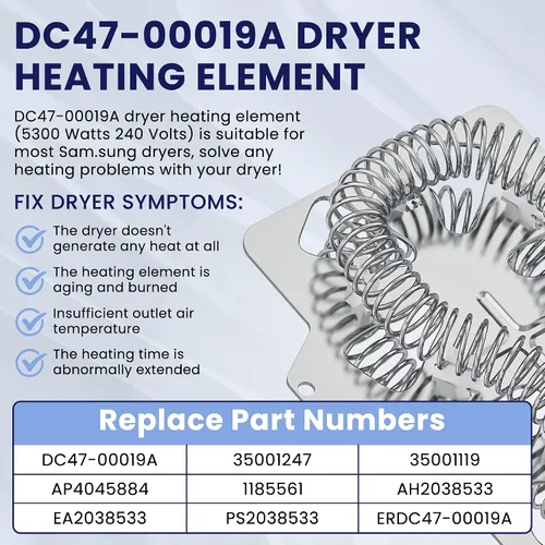 Vista 2 de 【Actualizado 2026】Elemento calefactor de secadora DC47-00019A para secadora Samsung dv42h5000ew/a3 dv45h7000ew/a2 dv48h7400ew/a2 dv40j3000ew/a2