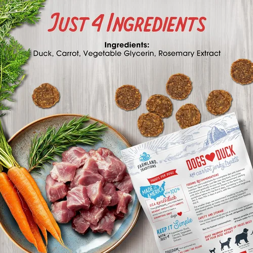 Vista 3 de Farmland Traditions Golosinas premium de carne seca sin relleno para perros que aman el pato y la zanahoria. (5 oz)