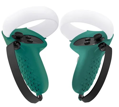 Vista 2 de Gwyoneaon Protective Cover for OculusMeta Quest 2 Accessories - Silicone Controllers Grip Protector, Soft Shell Skin With Face and Lens Cover (Green)
