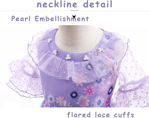 Vista 4 de Drofe Mirabel - Disfraz de princesa, vestidos de Halloween para niñas (47.2 pulgadas, púrpura 1)