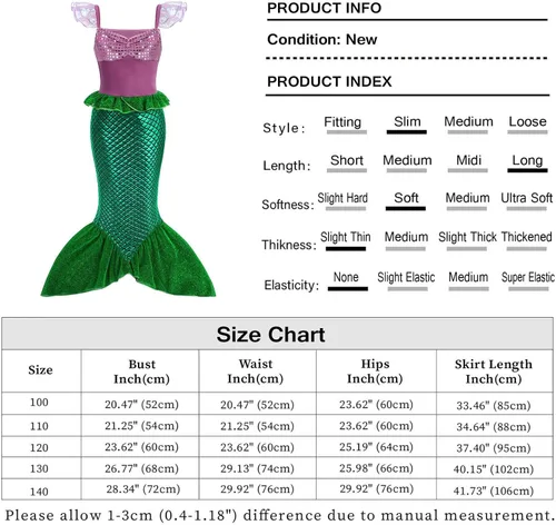 Vista 6 de Eledobby Ariel Dress for Girls Little Mermaid Costume Kids Halloween Outfits Princess Mermaids Skirt Birthday Party Dress Up
