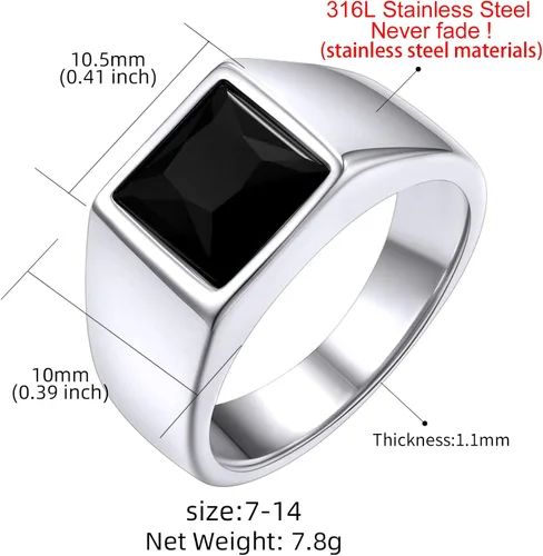 Vista 9 de KeyStyle Anillos cuadrados de sello de piedras preciosas para hombres, anillo de meñique personalizado de acero inoxidable con piedra natal