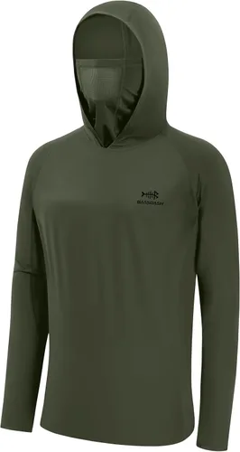 Vista 8 de Bassdash UPF 50+ Camisa de pesca de manga larga para hombre con máscara y pasamontañas UV para el cuello Verde Aqua