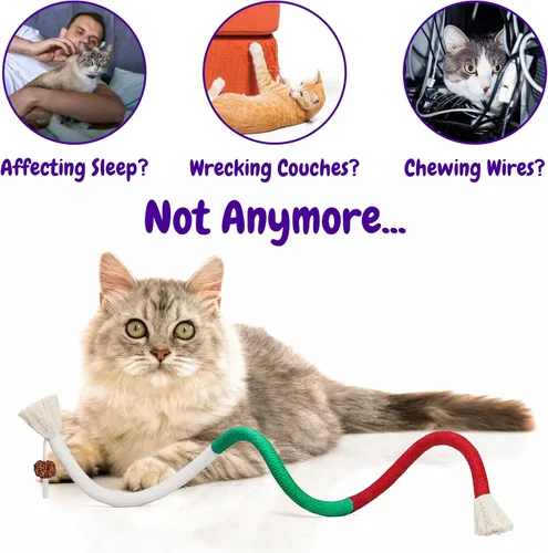 Vista 4 de Cuerda masticable para gatos, paquete de 3 cuerdas para masticar para limpieza de dientes, juguetes de dentición para gatitos con palo