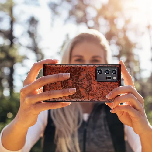 Vista 6 de Carveit Funda de madera para Galaxy Note20 Ultra [madera real dura y TPU suave negro] funda protectora de madera única compatible con Samsung Note20