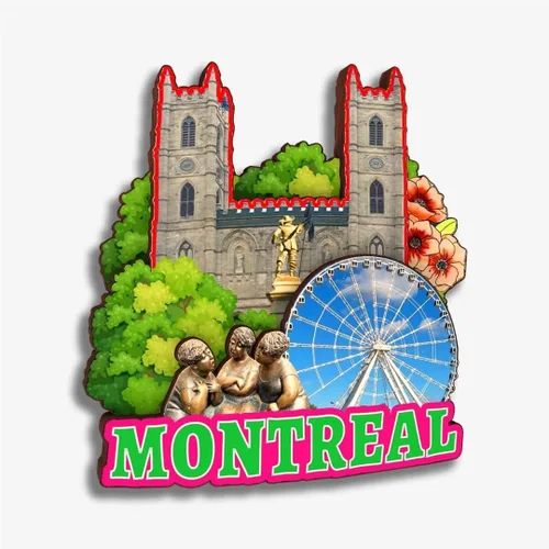 Vista 19 de Montreal - Imán para nevera de Canadá, colección de madera, madera 3D, hecho a mano, recuerdos de ciudad, imán para nevera, decoración del hogar