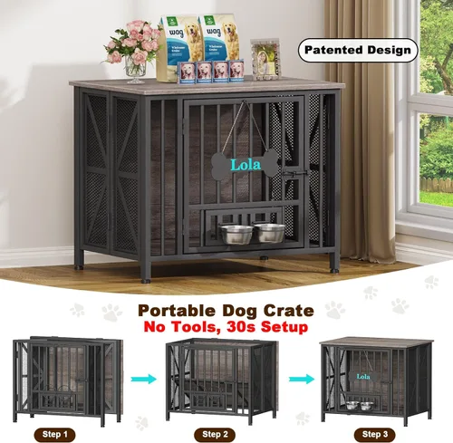 Vista 2 de EasyCom Muebles plegables para perros, jaulas de 31.5 pulgadas para perros pequeños/medianos, perrera de madera para interiores con etiqueta