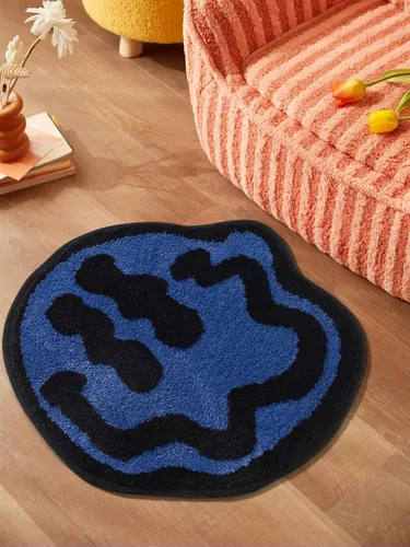 Vista 7 de ELDONE Trippy - Tapete de baño de cara feliz azul, alfombras geniales para dormitorio, alfombra de preparación, alfombra hippie antideslizante