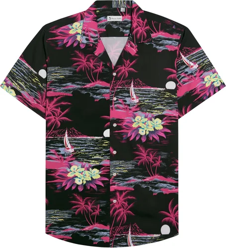 Vista 8 de Alimens & Gentle - Camisa de algodón estilo hawaiano para hombre, casual, de manga corta, ajuste regular 1609 rojo