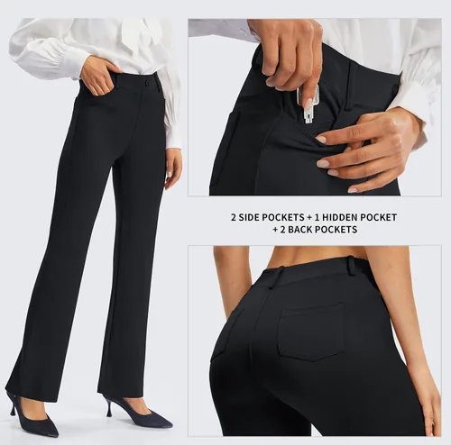 Vista 3 de AFITNE Pantalones de yoga para mujer de 27"29"31"33", pantalones de trabajo elásticos de pierna recta, pantalones casuales de negocios y oficina
