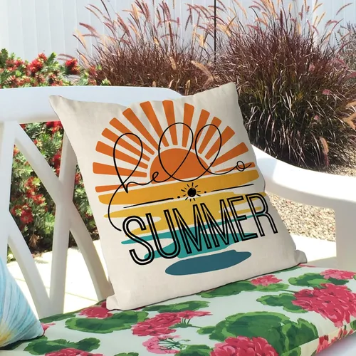 Vista 5 de GAGEC Fundas de almohada de verano de 18 x 18 pulgadas, fundas de almohada simples de arte de sol, decoración de casa de campo de verano para sofá