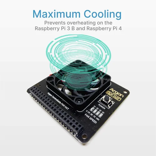 Vista 2 de Sombrero de ventilador de argón para Raspberry Pi 4 y ventilador PWM de 0.118-1.575 in, botón de encendido
