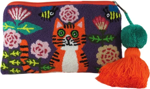 Vista 2 de Wayuu tapestry animal print clutch handmade by indigenous from Colombia punch needle crochet
