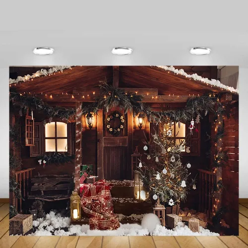 Vista 5 de MEHOFOND Telón de fondo de Navidad para fotografía, retrato familiar de invierno, árbol de Navidad, fondo de nieve bokeh, pancarta de fotos vintage