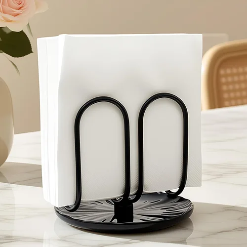 Vista 9 de VROOMIUM Servilletero para Mesa, Limpieza Sin Esfuerzo con Base de Cerámica, Peso de 1 lb, Servilleteros Negros para Servilletas de Papel