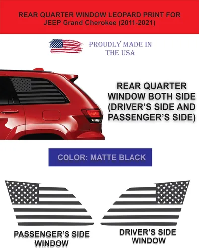 Vista 2 de Compatible con Jeep Grand Cherokee 2011-2021 Calcomanías precortadas para ventana de la bandera estadounidense Calcomanías para ventana