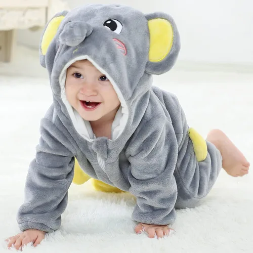 Vista 4 de Traje unisex de franela con capucha para bebé, diseño de animal