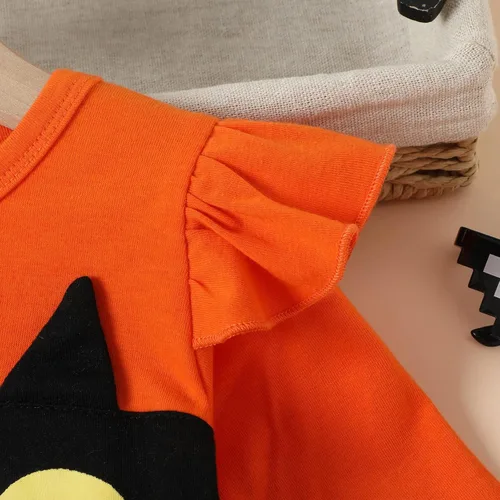 Vista 7 de Vestido de princesa de tul de malla de tul de manga larga para niños pequeños (naranja, 2-3 años)