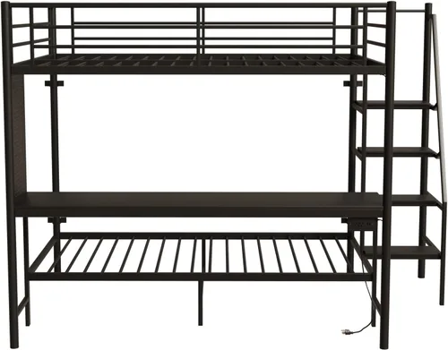 Vista 9 de KEIKI Litera Full sobre Twin con Estación de Carga, Cama Alta de Metal con Escritorio & Protector de Seguridad & Escaleras, Marco de Cama de Metal