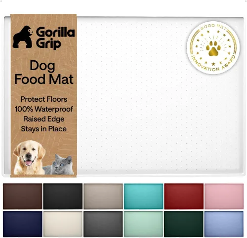 Vista 22 de GORILLA GRIP Alfombrilla para mascotas 100% impermeable con bordes elevados de silicona sin BPA, alfombrillas para comida de gatos y perros que Menta