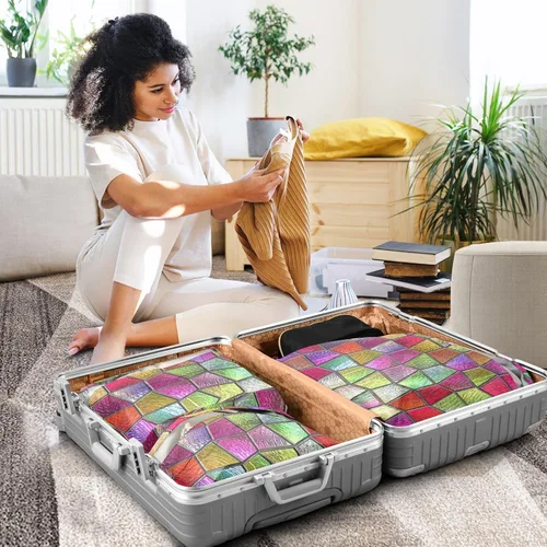 Vista 5 de Juego de 3 cubos de embalaje de viaje para maletas, de vidrio geométrico, apilables, bolsa de ropa, almacenamiento de armario, ahorro de espacio