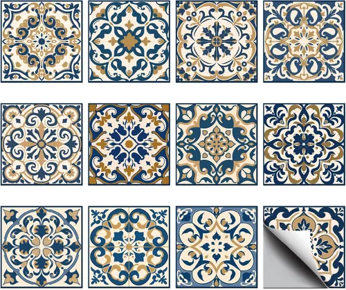 Vista 10 de CHGCRAFT 36 calcomanías de azulejos bohemios de 4x4 pulgadas, calcomanías impermeables desmontables de PVC para azulejos de pared, calcomanías