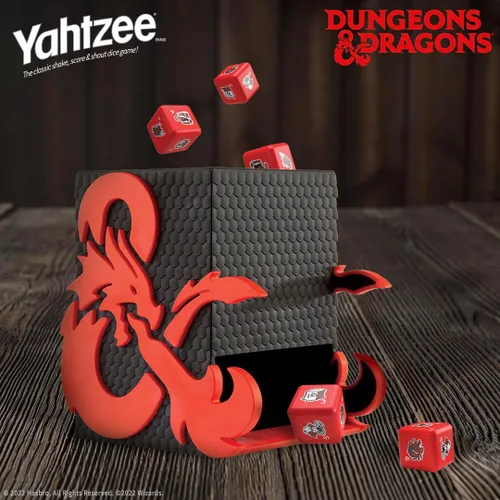Vista 6 de YAHTZEE: Dungeons & Dragons Torre de dados coleccionables Dados con dragón, oso búho, cubo gelatinoso, imitador, desollador de la mente