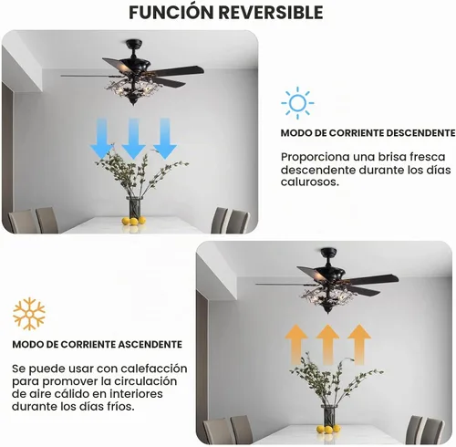 Vista 2 de Ventilador de techo moderno de cristal negro de 50 pulgadas
