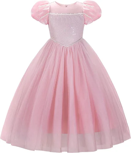 Vista 2 de JerrisApparel Vestido de princesa para niñas, disfraz de princesa de manga abombada con accesorios