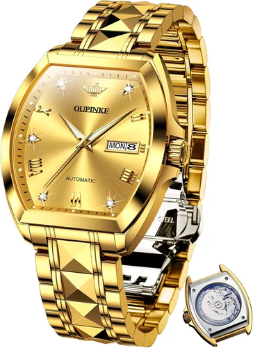 Vista 16 de OUPINKE - Reloj automático para hombre, diseño de esqueleto de diamante mecánico de cuerda automática, lujo, reloj de pulsera de cristal de zafiro
