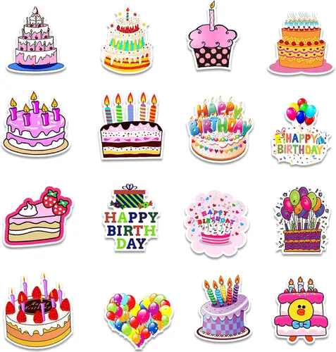 Vista 11 de Calcomanías de cumpleaños para tarjetas, 1 rollo, 500 unidades, 6 bonitos diseños de pastel de cumpleaños, etiquetas adhesivas redondas de 1