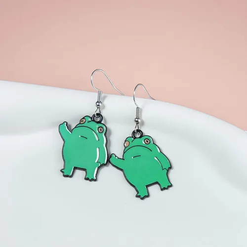 Vista 2 de Pingyongchang Lindos aretes colgantes de rana de animales de dibujos animados, divertidos aretes de dedo medio para mujeres y niñas, regalo