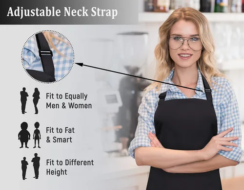 Vista 3 de RUVANTI Delantales de trabajo para hombres y mujeres con bolsillos, ajustables hasta XXL, durabilidad de grado profesional, delantal negro