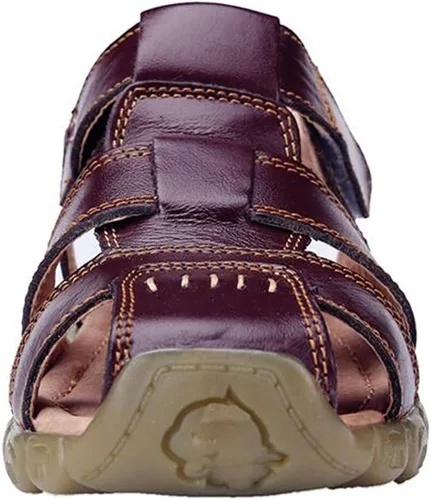 Vista 2 de DADAWEN - Sandalias deportivas de cuero para niños y niñas, puntera cerrada, para exteriores (para bebés, niños pequeños y grandes)