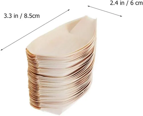 Vista 3 de 100 Uds. Cubiertos de madera para aperitivos, recipientes para alimentos, bote, postres, bandeja de bocadillos, sushi, bote, plato de aperitivos