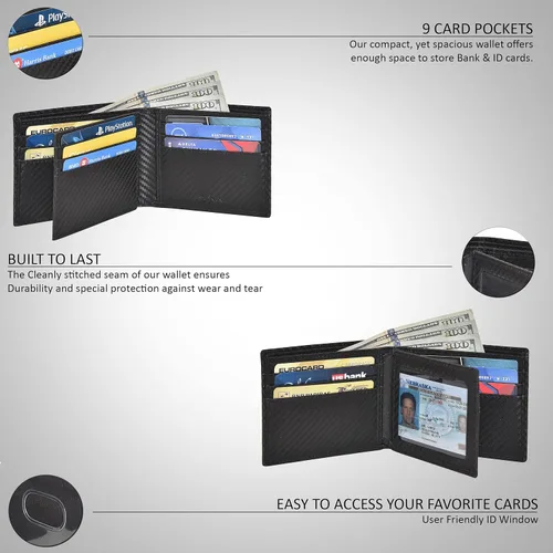 Vista 2 de Handmade RFID Leather Bifold Wallets For Men in Multiple Colors offering 9 Cards and 1 ID Slots