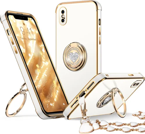 Vista 23 de XYZ para Funda de iPhone Xs Max con Soporte, Funda de Teléfono con Doble Soporte de Anillo, Funda de Amor-Corazón Linda de Lujo con Brillantina