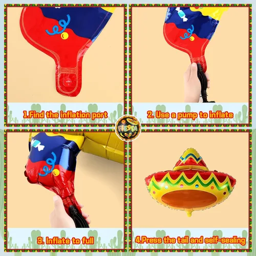 Vista 5 de Juego de decoraciones de fiesta para fiestas, juego de decoraciones de fiesta de tacos grandes, paquete de 15, globos de sombrero de fiesta de taco
