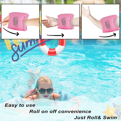 Vista 9 de Inflatable Arm Floaties for Kids, Blow up Arm Bands, Children Swimm Rings